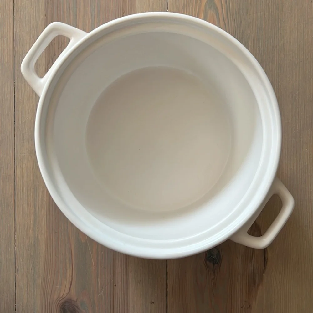 West Elm White Ceramic Covered Casserole Dish with Handles